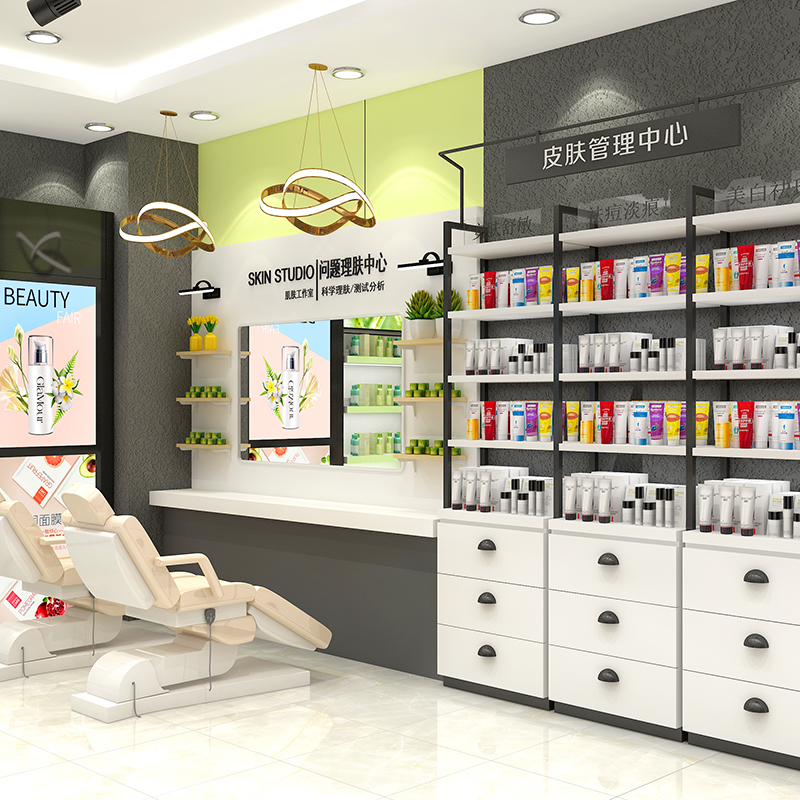 Beauty shop shelf boutique modern skin care display cabinet shopping mall cosmetics counter facial mask display cabinet double-sided goods shelf