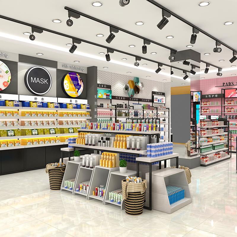 Beauty shop shelf boutique modern skin care display cabinet shopping mall cosmetics counter facial mask display cabinet double-sided goods shelf