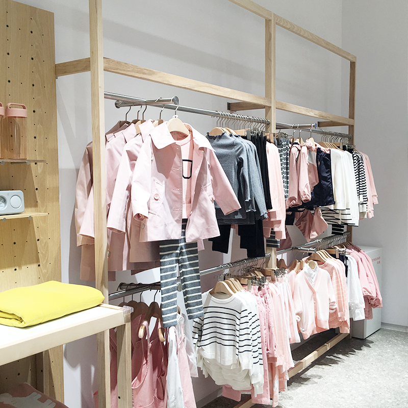 Wooden clothing shelves
