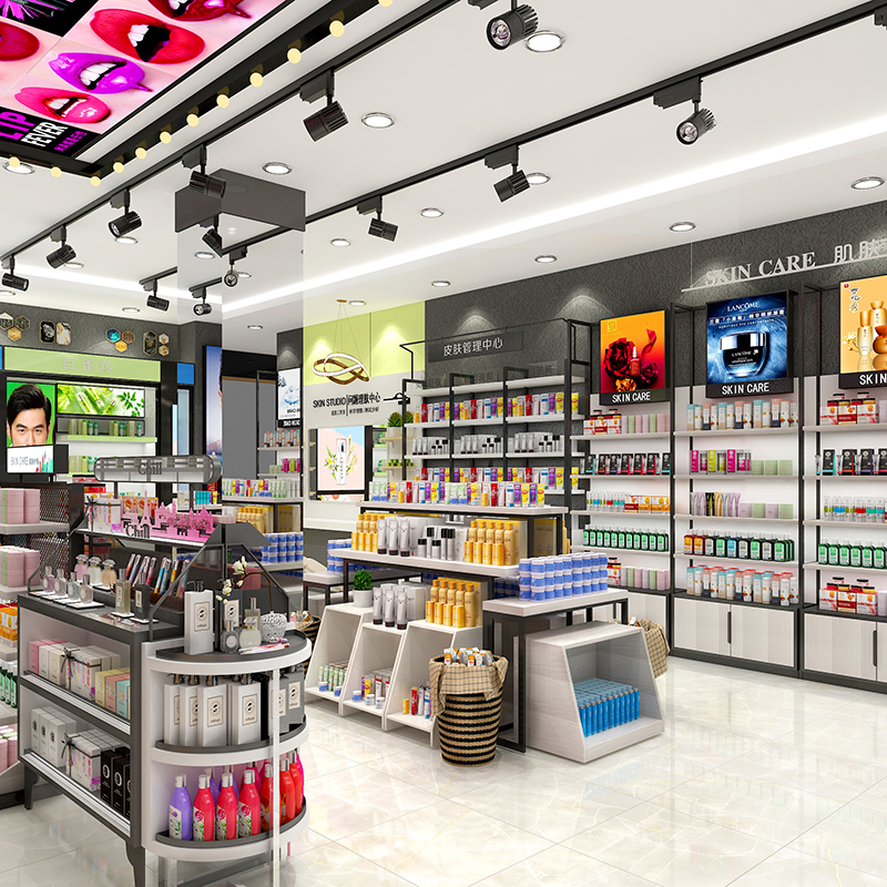 Beauty shop shelf boutique modern skin care display cabinet shopping mall cosmetics counter facial mask display cabinet double-sided goods shelf