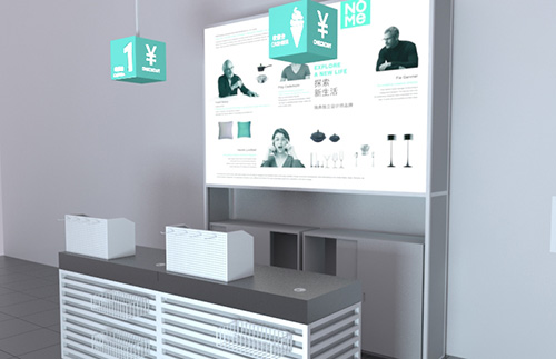 Nordic style jewelry store exhibition hall renderings, grey and white shelves